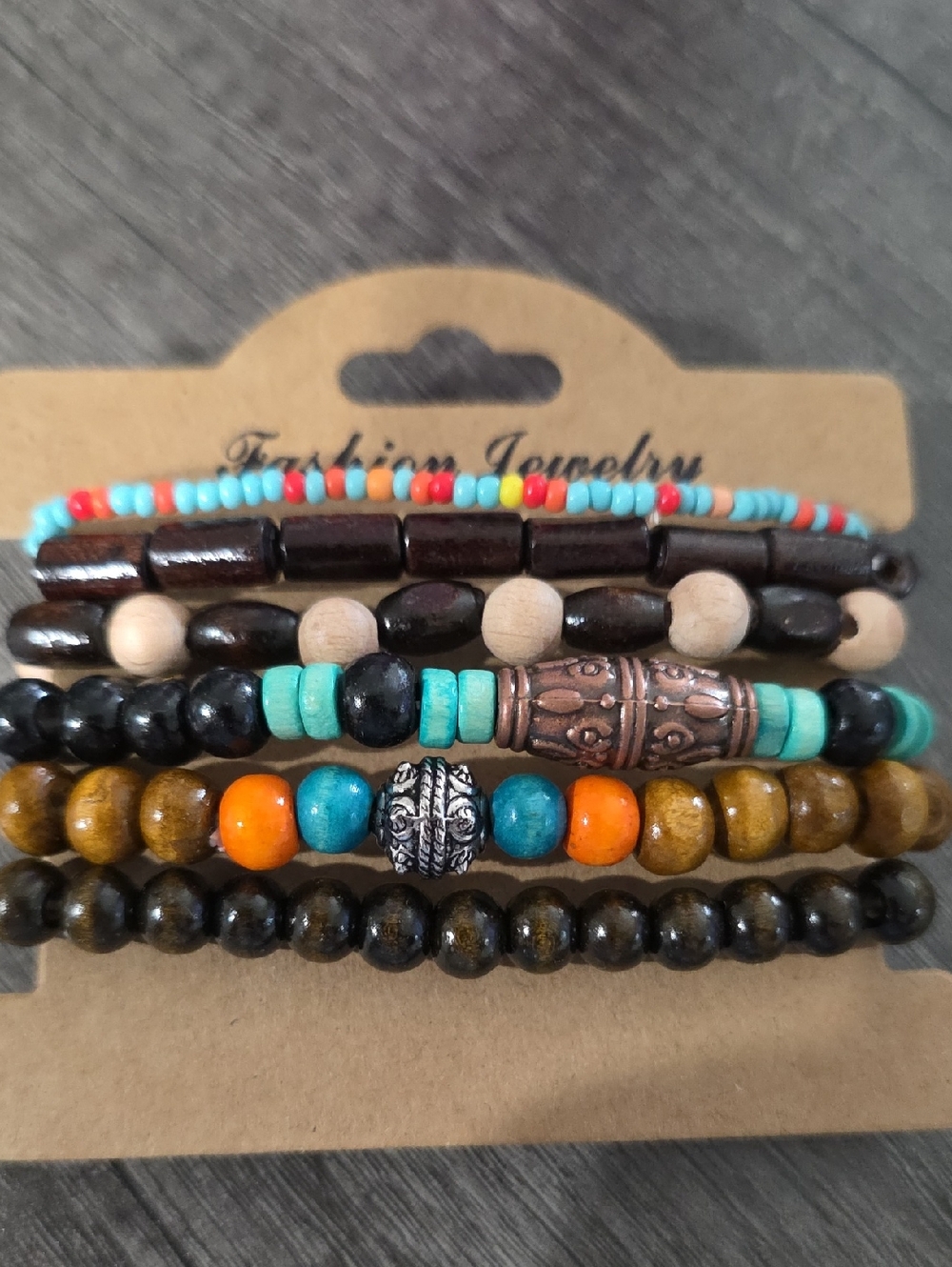 Fashion Jewelry Turquoise Orange Brown Beaded Bracelet Stack